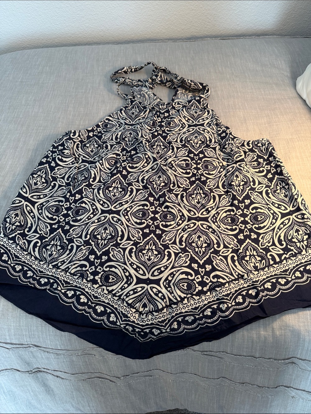 Lane Bryant Black and White Paisley Tie-Shoulder Top